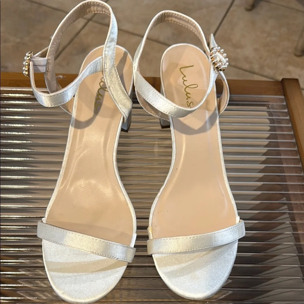 Lulus Wawna Ivory Satin Ankle Strap High Heel Sandals - Picture 7 of 11